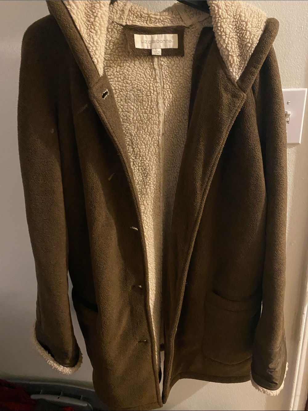 Liz Claiborne Dark Brown Hooded Sherpa Coat